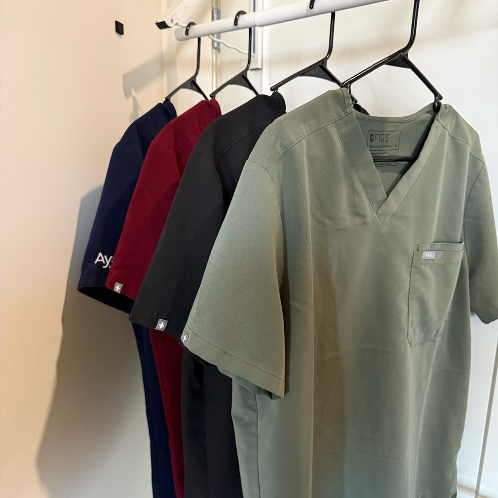 Figs Men's Short Sleeve V-Neck Scrub Top - Olive, Black, Burgundy, Navy